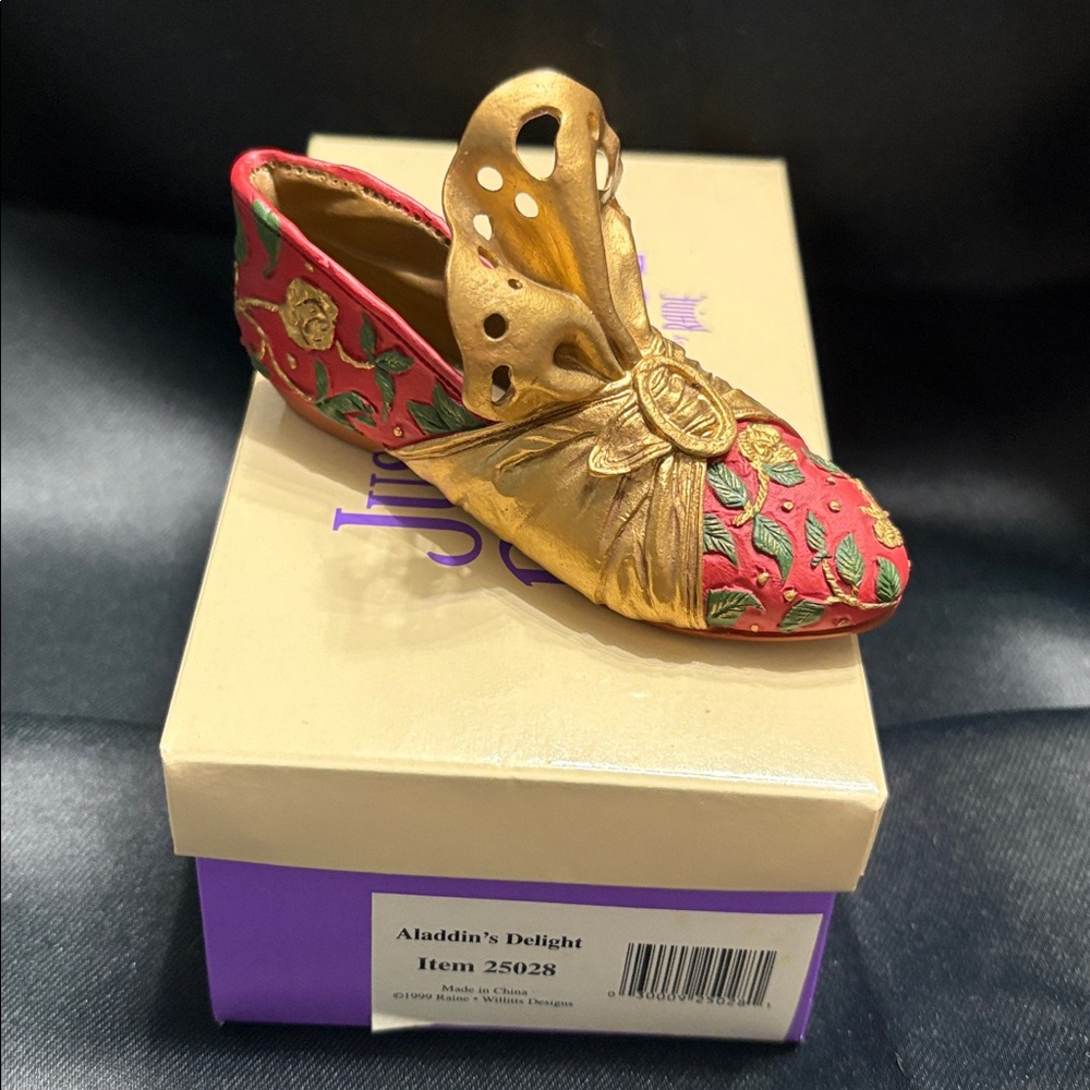 Just The Right Shoe Aladdin's Delight Red and Gold Flats - Picture 2 of 5